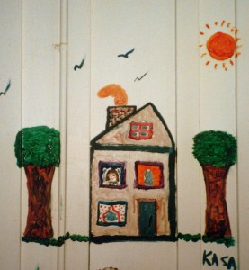 A picture of my house, with me waiting inside for my "Meals On Wheels," painted by...ME!  I created it on the side of a former friend's house, before it was being torn down, several years ago, and thought it was an appropriate visual for today's column. Do you think that "Lost" based its Smoke Monster on my chimney emissions?